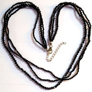Thai black spinel triple strand necklace platinum over sterling silver 81.00ctw